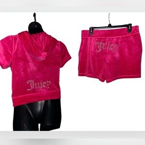 JUICY COUTURE OG BLING RHINESTONE VELOUR VIXEN PINK SHORT-SLEEVE & SHORT SET NWT